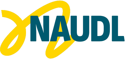 The NAUDL logo: a yellow, cursive lower case N with "NAUDL" in all caps superimposed on top in a dark, blueish sans serif font.